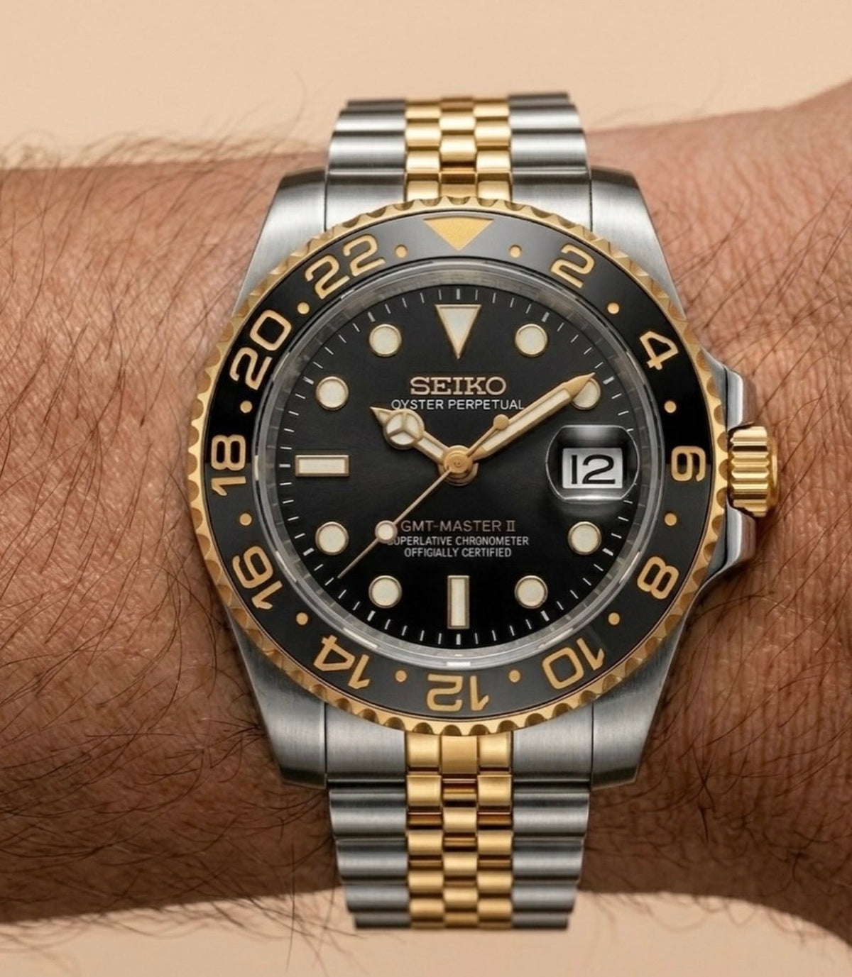 Seiko Mod GMT-Master II — Two-Tone acero/oro