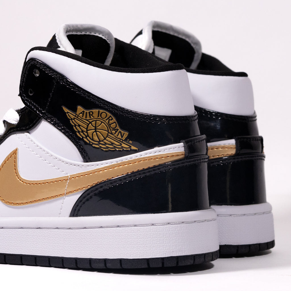 Air Jordan 1 Mid Patent “Black White Gold”