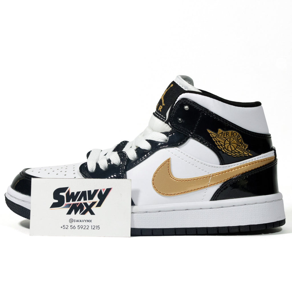 Air Jordan 1 Mid Patent “Black White Gold”