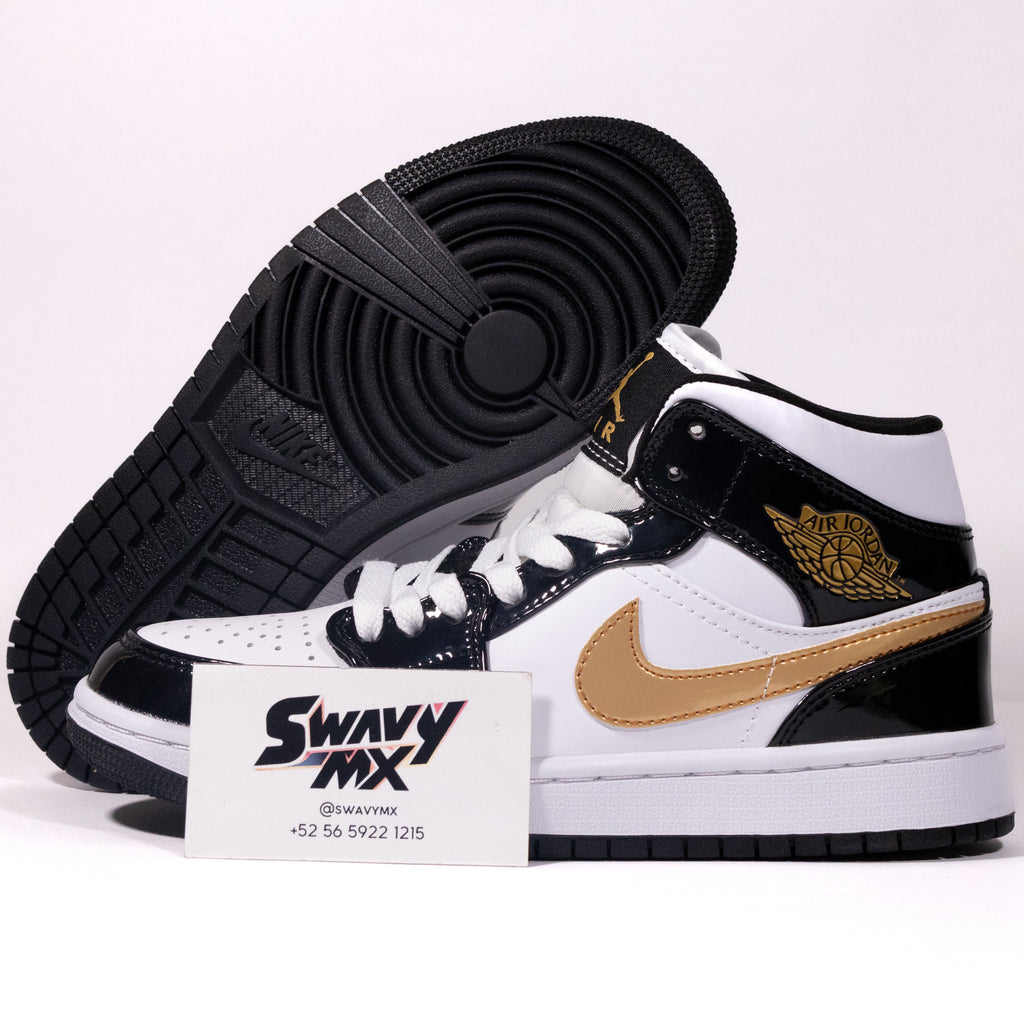 Air Jordan 1 Mid Patent “Black White Gold”