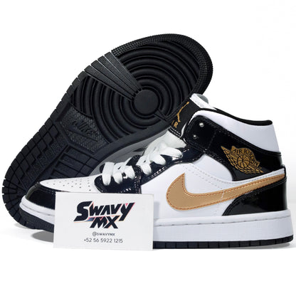Air Jordan 1 Mid Patent “Black White Gold”