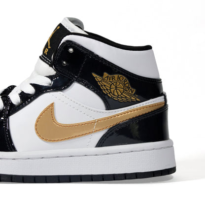 Air Jordan 1 Mid Patent “Black White Gold”