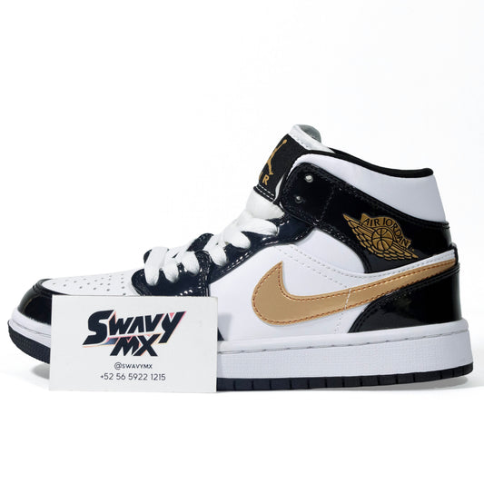 Air Jordan 1 Mid Patent “Black White Gold”